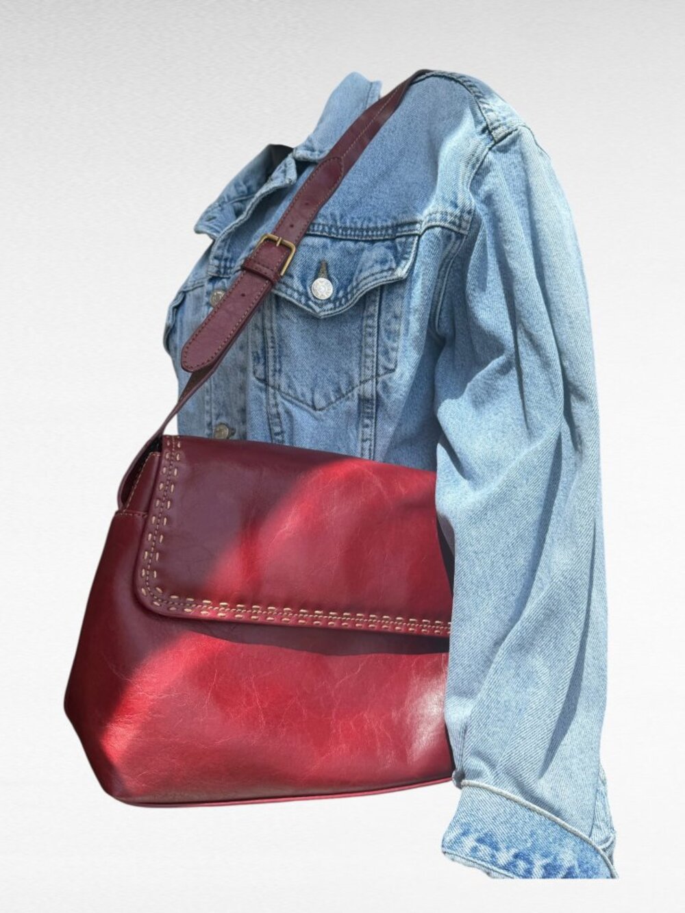 Relic by Fossil Burgundy Leather Crossbody Bag Boho Y2K Vintage Style - Picture 6 of 7